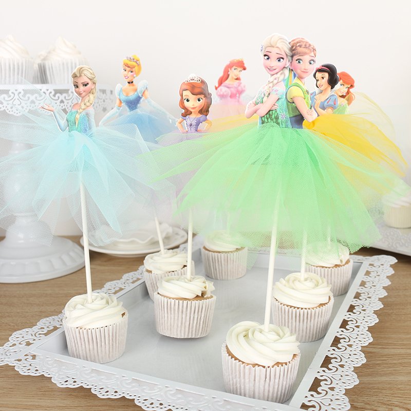 Lovely multi-colored tutu dress Elsa Snow Princess cake toppers for birthday Anniversary decorating