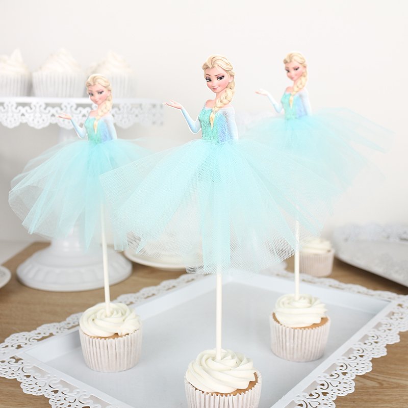 Lovely multi-colored tutu dress Elsa Snow Princess cake toppers for birthday Anniversary decorating