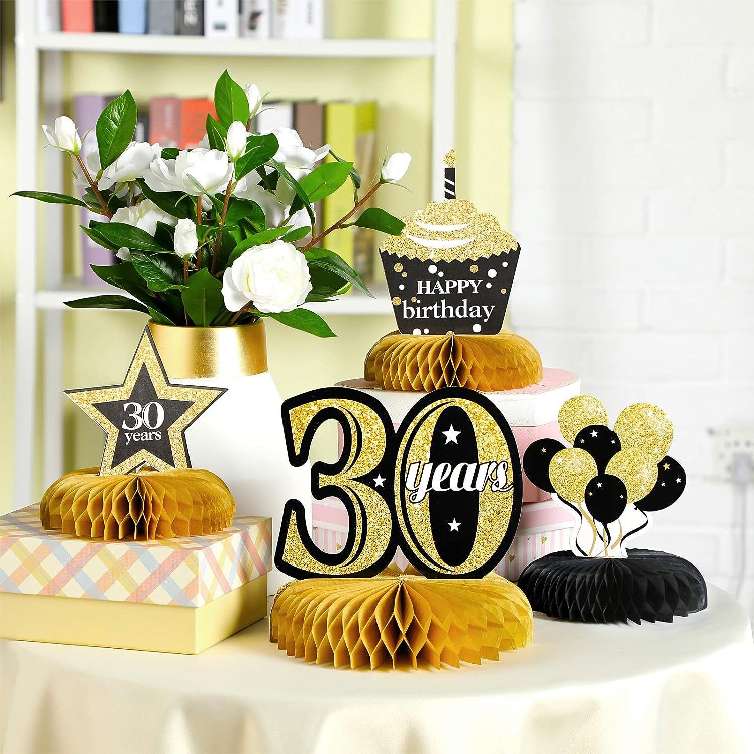 Ychon happy anniversary supplies 30th 40th 50th 60th birthday topper honeycomb centerpieces for home table decor