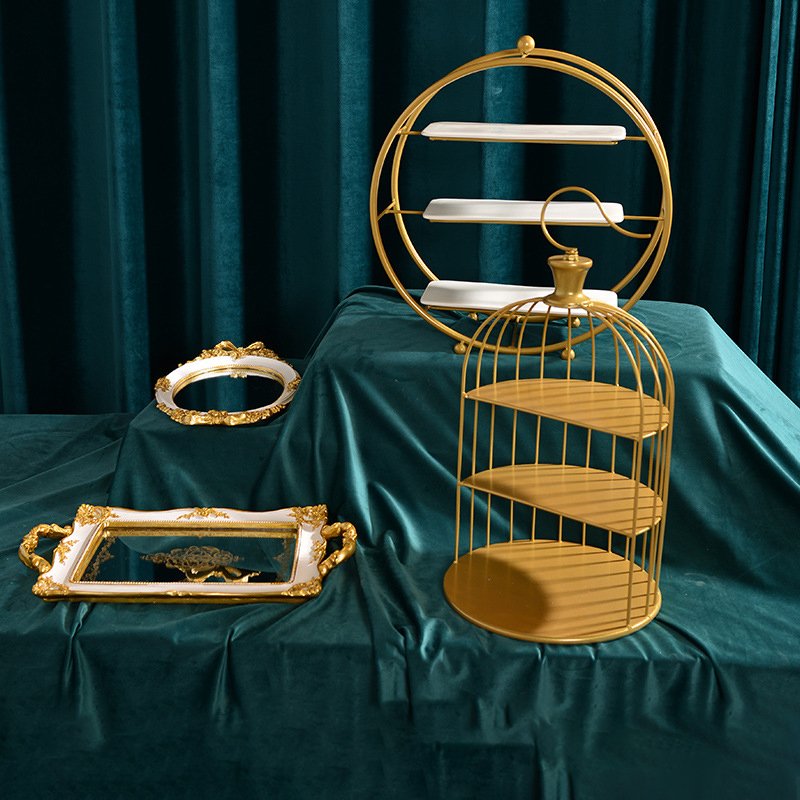 Wedding Dessert Table Golden Cake Stand Creative Wedding Table Props Retro Cake Plate Dessert Display Stand
