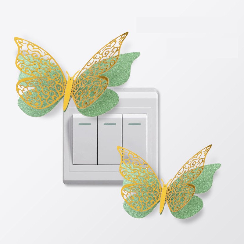 3D Butterfly Wall Decor Gold Butterfly Decorations for Birthday Party Cake Decorations, Removable Stickers