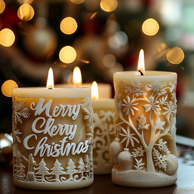 Christmas Letters Cylindrical Silicone Candle Mold Christmas Tree Decorations Gift Casting Mould DIY Aromatherapy Candle Making