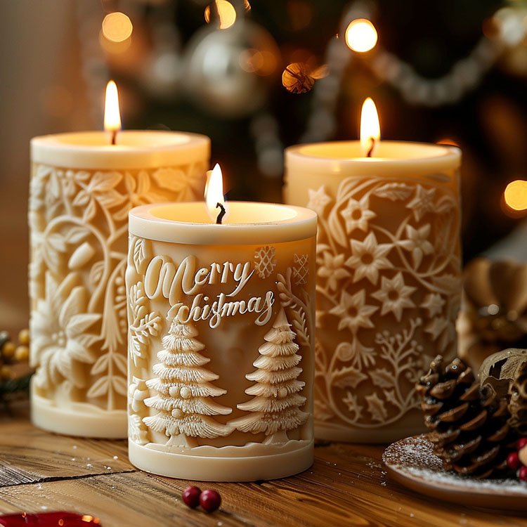 Christmas Letters Cylindrical Silicone Candle Mold Christmas Tree Decorations Gift Casting Mould DIY Aromatherapy Candle Making