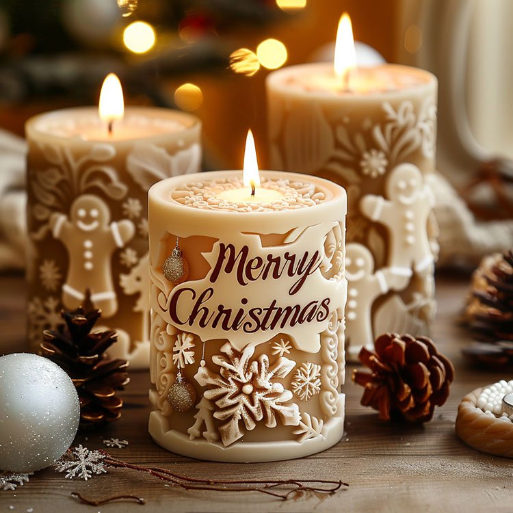 Christmas Letters Cylindrical Silicone Candle Mold Christmas Tree Decorations Gift Casting Mould DIY Aromatherapy Candle Making