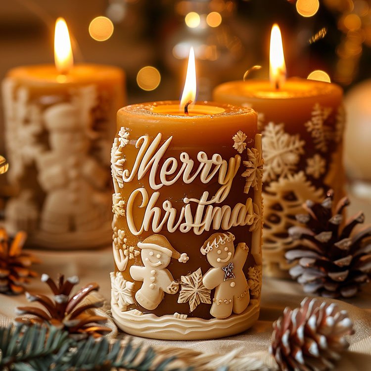Christmas Letters Cylindrical Silicone Candle Mold Christmas Tree Decorations Gift Casting Mould DIY Aromatherapy Candle Making