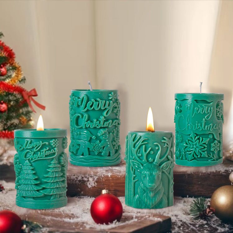 Christmas Letters Cylindrical Silicone Candle Mold Christmas Tree Decorations Gift Casting Mould DIY Aromatherapy Candle Making