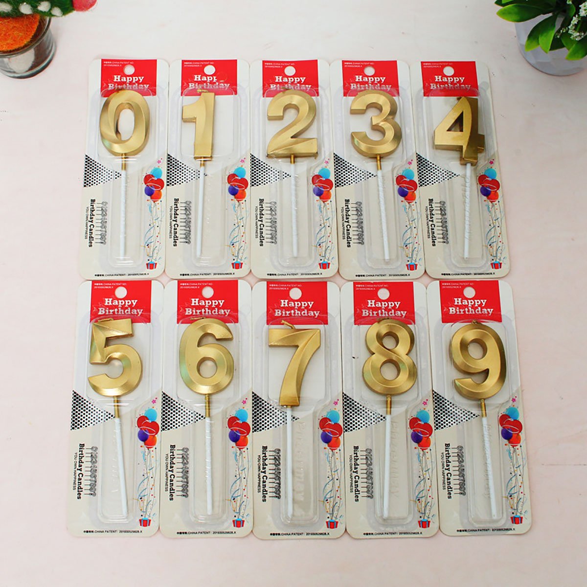 Pumeng Factory Direct Birthday Cake Decorating Supplies Gold Number 0-9 Non-Smoking Birthday Candle for Party Baked Desserts