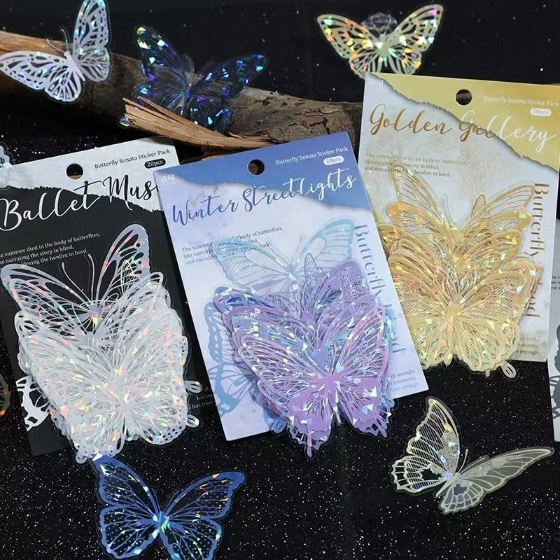 New Arrival 20pcs/bag 3D PET shell light sticker butterfly DIY butterfly party decorations supplies for Cake Decoration