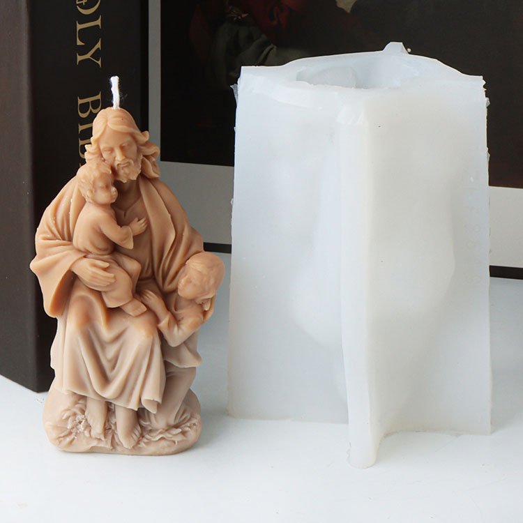 Jesus Mother Child Baby Silicone Candle Mold Gypsum Ornaments Religious Decorations Casting Mould DIY Aromatherapy Candle Making