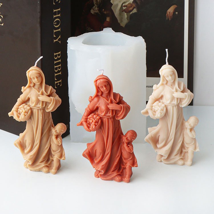Jesus Mother Child Baby Silicone Candle Mold Gypsum Ornaments Religious Decorations Casting Mould DIY Aromatherapy Candle Making