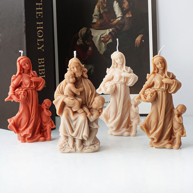 Jesus Mother Child Baby Silicone Candle Mold Gypsum Ornaments Religious Decorations Casting Mould DIY Aromatherapy Candle Making