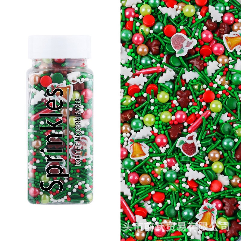 100g/Bottle Christmas Series Colorful Mixed Edible Sugar Beads Cake Sprinkles for Candy Dessert Cupcake Decorating