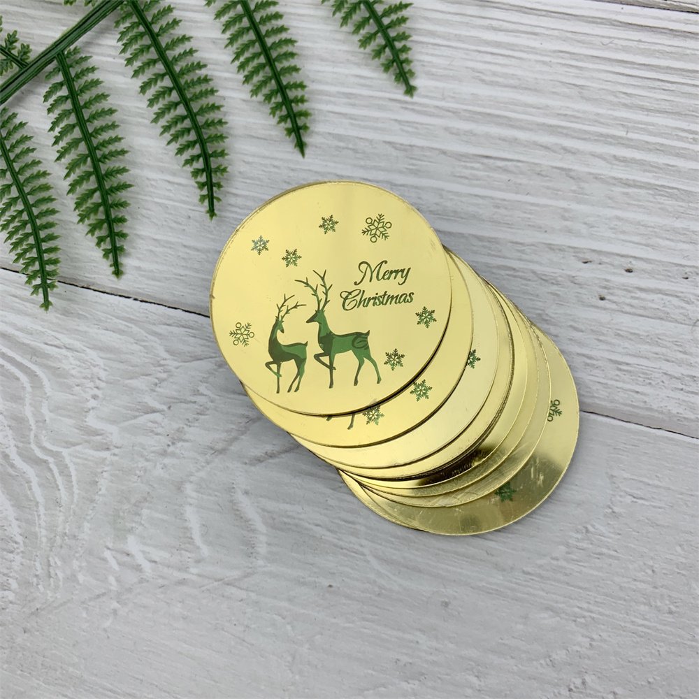 10Pcs 5cm Merry Christmas Side Cake Decorations New Year Cupcake Topper Gold Acrylic Cake Topper for Christmas Party Cake Decor