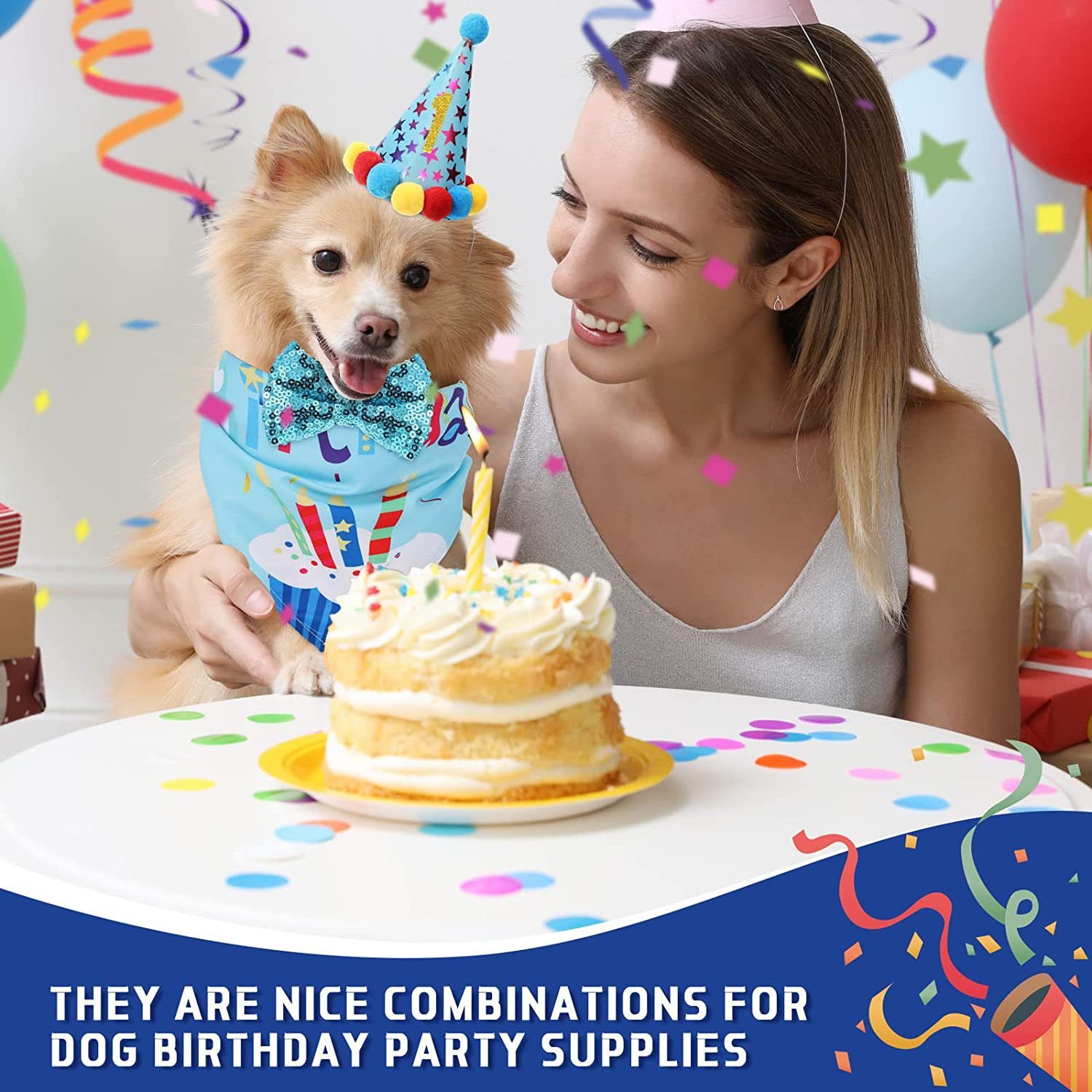 Pet Birthday Party Supplies Boy Girl Cake Bandana Triangle Scarf Clothes Shirt Cute Dog Hat Dog Bow Tie Collar with 0-8 Numbers