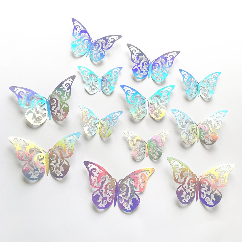 Hot Gold and silver rainbow color Dazzling 3D simulated butterfly decoration wedding family holiday party decoration
