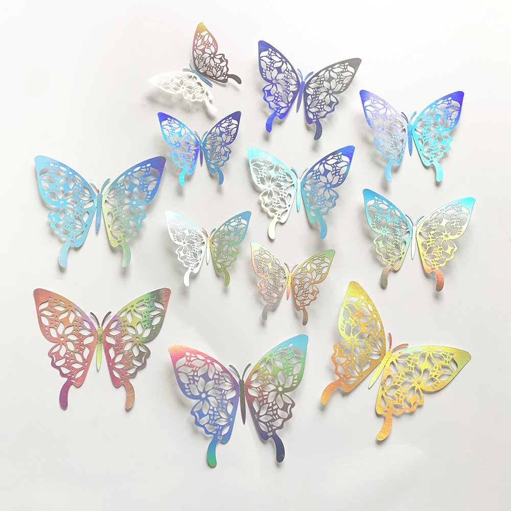 Hot Gold and silver rainbow color Dazzling 3D simulated butterfly decoration wedding family holiday party decoration