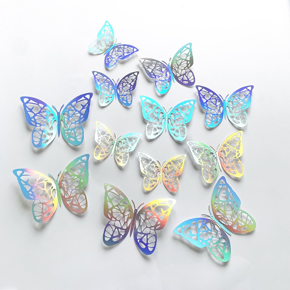 Hot Gold and silver rainbow color Dazzling 3D simulated butterfly decoration wedding family holiday party decoration