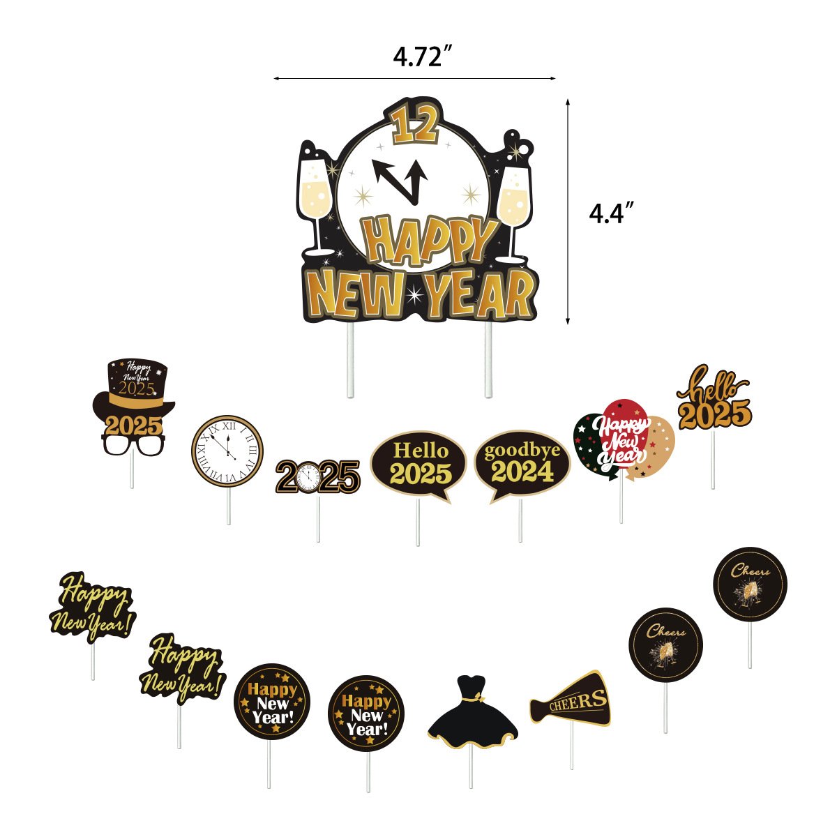 2025 Happy New Year Balloon Set Banner with Cake Topper Party Decoration New Year Supplies