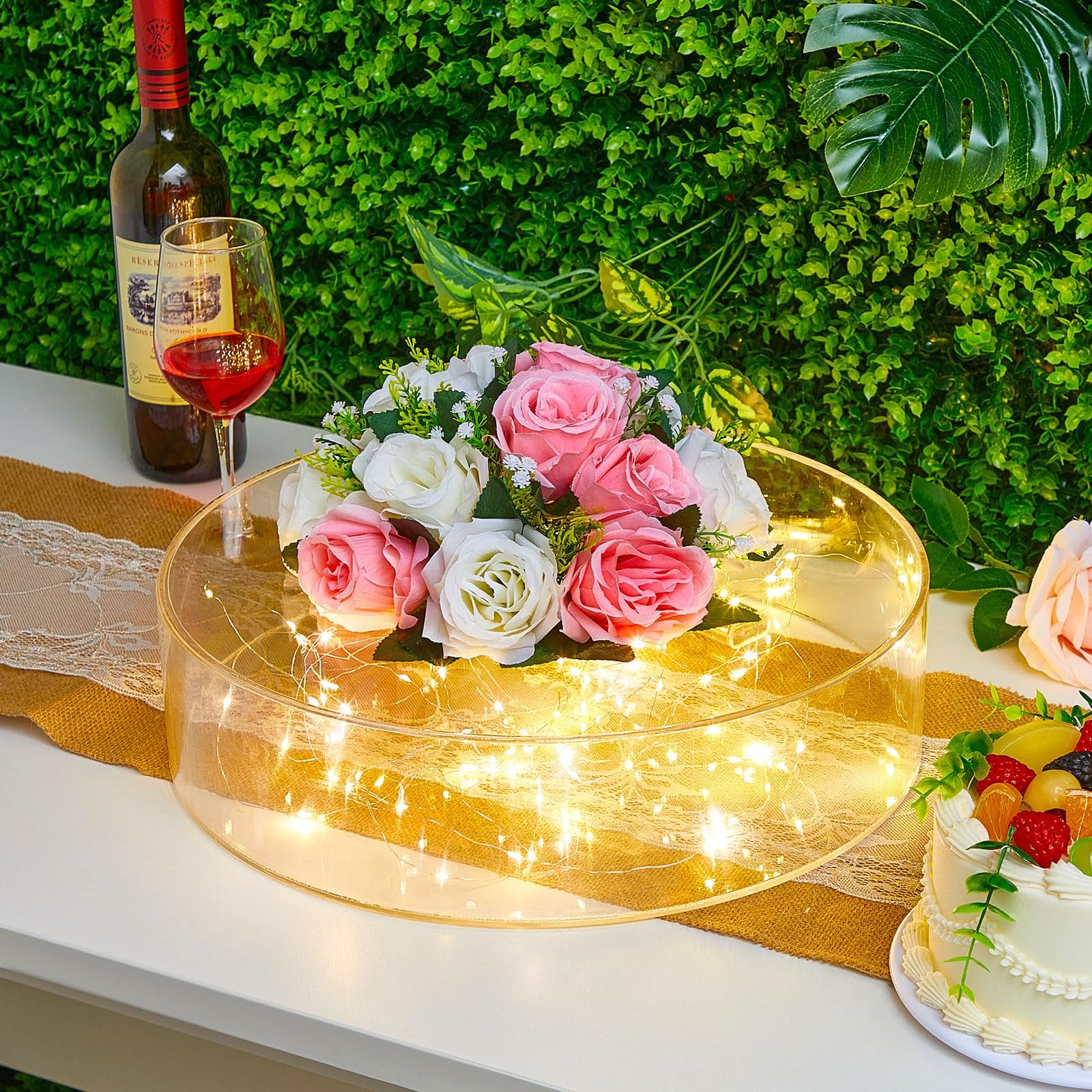 Factory wholesale 2 Pcs with LED Strings decorations for events party supplies cake stand Acrylic cake tray for Party Display