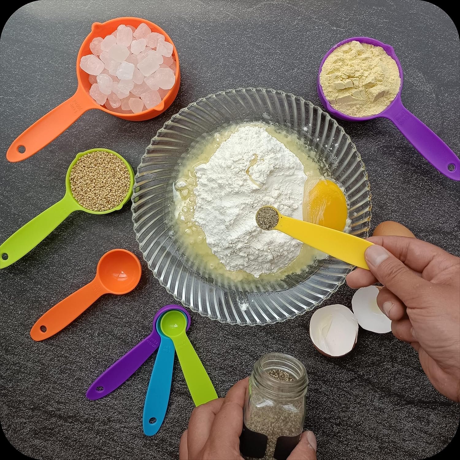 Hot Sale Rainbow Measuring Spoon Set Plastic Baking Kit Cake Decorating Baking Tool Measuring Spoon Set Baking Tools