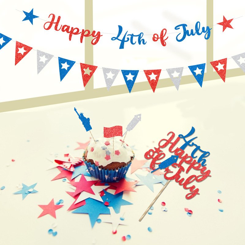 LEMON America Holiday Decorations Banner Cake Topper Independence Day Party Supplies Hanging Swirl Door Decorations