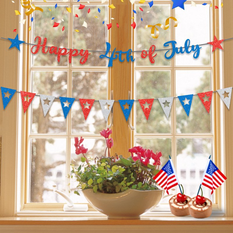 LEMON America Holiday Decorations Banner Cake Topper Independence Day Party Supplies Hanging Swirl Door Decorations