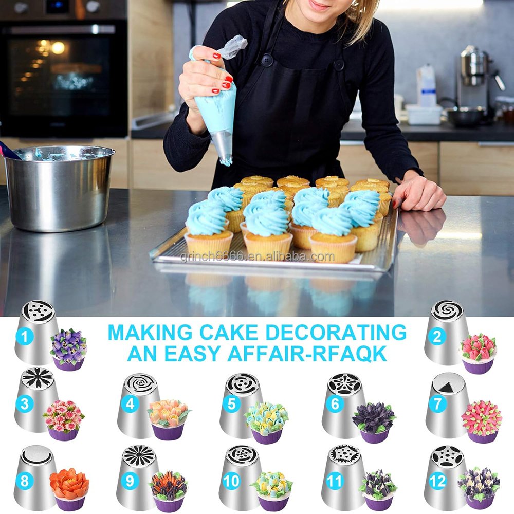 Russian Piping Tips Set 12 Flower Frosting Nozzles Icing Tips for Cake Decorating Tips Kit Baking Supplies for Cookie Cupcake