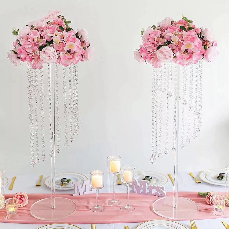 Wedding table centerpiece acrylic crystal flower stand wedding centerpiece cake stands with hanging acrylic chains
