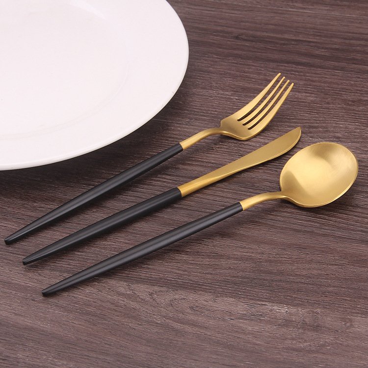 portable stainless steel dining tableware Black Gold Color cutlery Table Flatware Silverware Set For Wedding Event Decoration