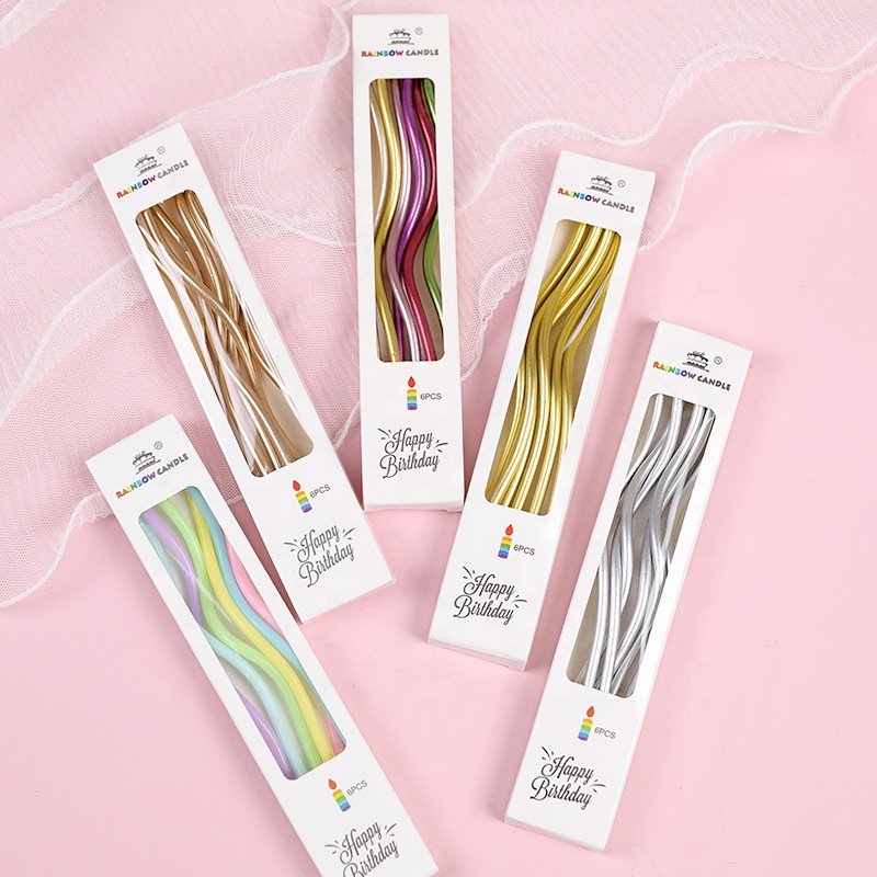 Gold-plated Curve Candle Parties and Holiday Supplies for Rainbow Jass 8 Pieces White Long Thin Candle for Weddings Kids Parties