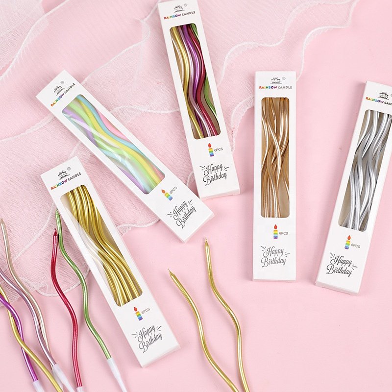 Gold-plated Curve Candle Parties and Holiday Supplies for Rainbow Jass 8 Pieces White Long Thin Candle for Weddings Kids Parties