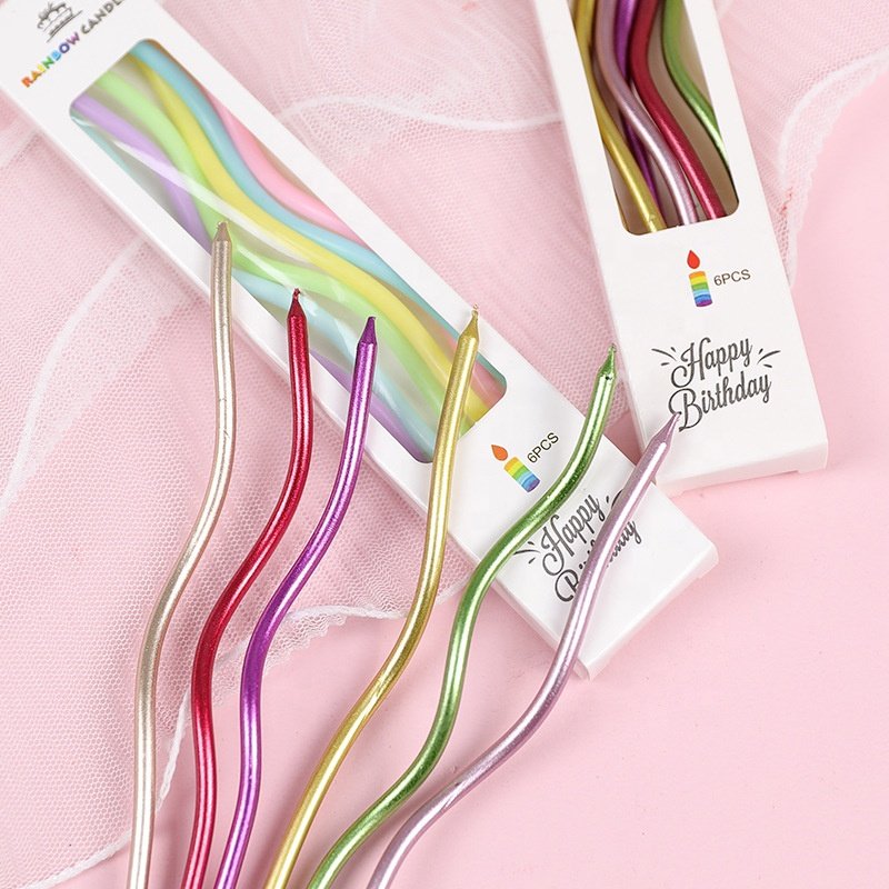 Gold-plated Curve Candle Parties and Holiday Supplies for Rainbow Jass 8 Pieces White Long Thin Candle for Weddings Kids Parties