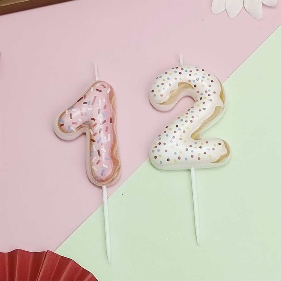 Donut number birthday cake candles Chocolate Macaron candles numbers 0-9 cake decorating supplies cake topper