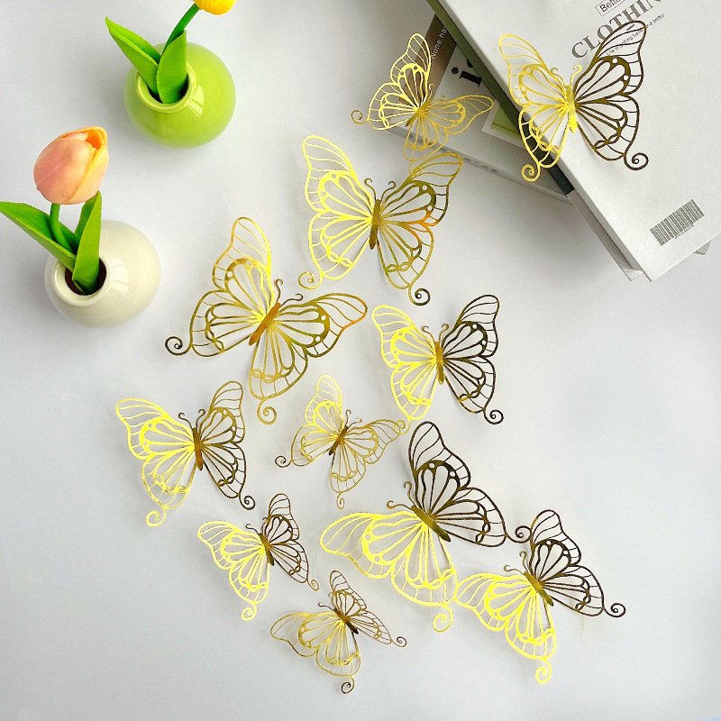 Hot selling wholesale price cake decorations butterflies party supplies birthday decoration 3D gold butterflies cake topper
