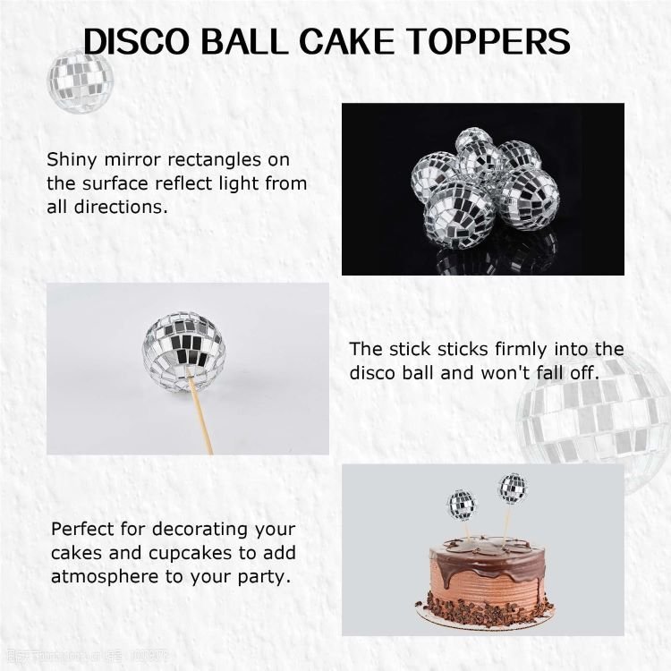 Disco Ball Cupcakee Toppers for 1970s Disco Ball Cake Picks Disco Theme Cake Decorations