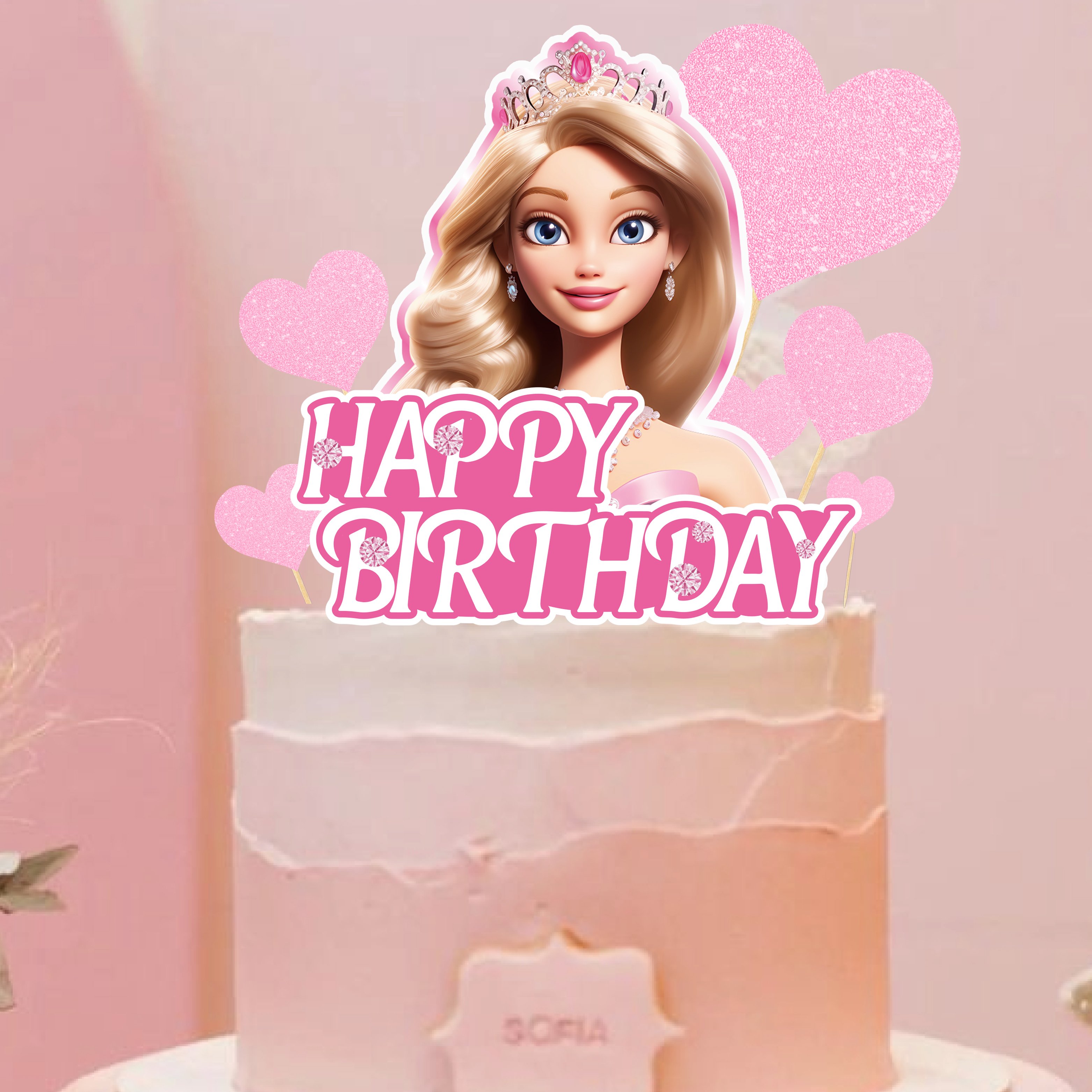 9pcs Barbee pink Paper Cake Topper For Theme Birthday Party Dessert Decoration Wholesale Supplies Cake Topper Supplies