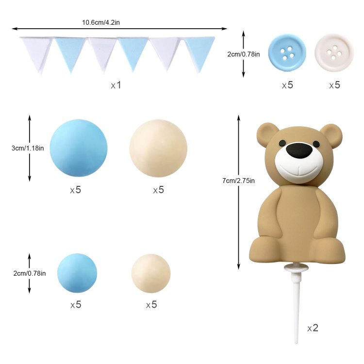 3D Bear Balls Cake Toppers for Birthday Baby Shower Party Decorations