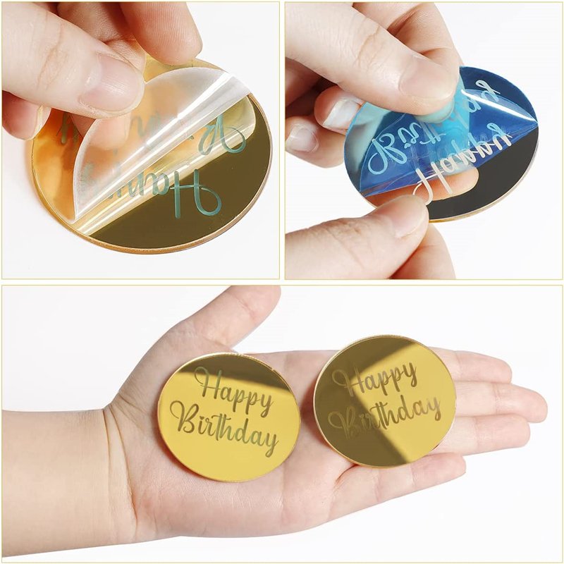 5cm New Gold Happy Birthday Cupcake Disc Topper Acrylic Rose Gold Circle Cake Topper for Birthday Party Dessert Cake Decorations