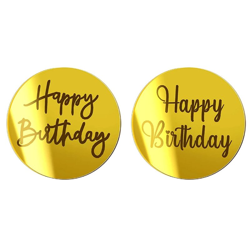 5cm New Gold Happy Birthday Cupcake Disc Topper Acrylic Rose Gold Circle Cake Topper for Birthday Party Dessert Cake Decorations
