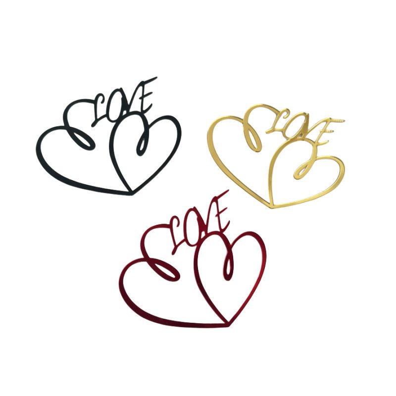 Red Gold love cake toppers cake decorating supplies wedding party decoration double love shape acrylic cupcake toppers