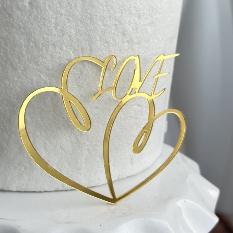 Red Gold love cake toppers cake decorating supplies wedding party decoration double love shape acrylic cupcake toppers