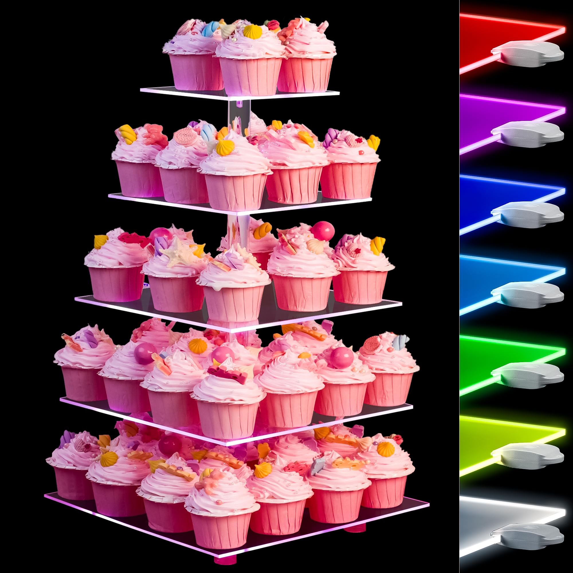 Factory wholesale 5 Tier Cupcake Tower Stand with Rechargeable light Led Dessert Pastry Tray Display Stand for Wedding Party