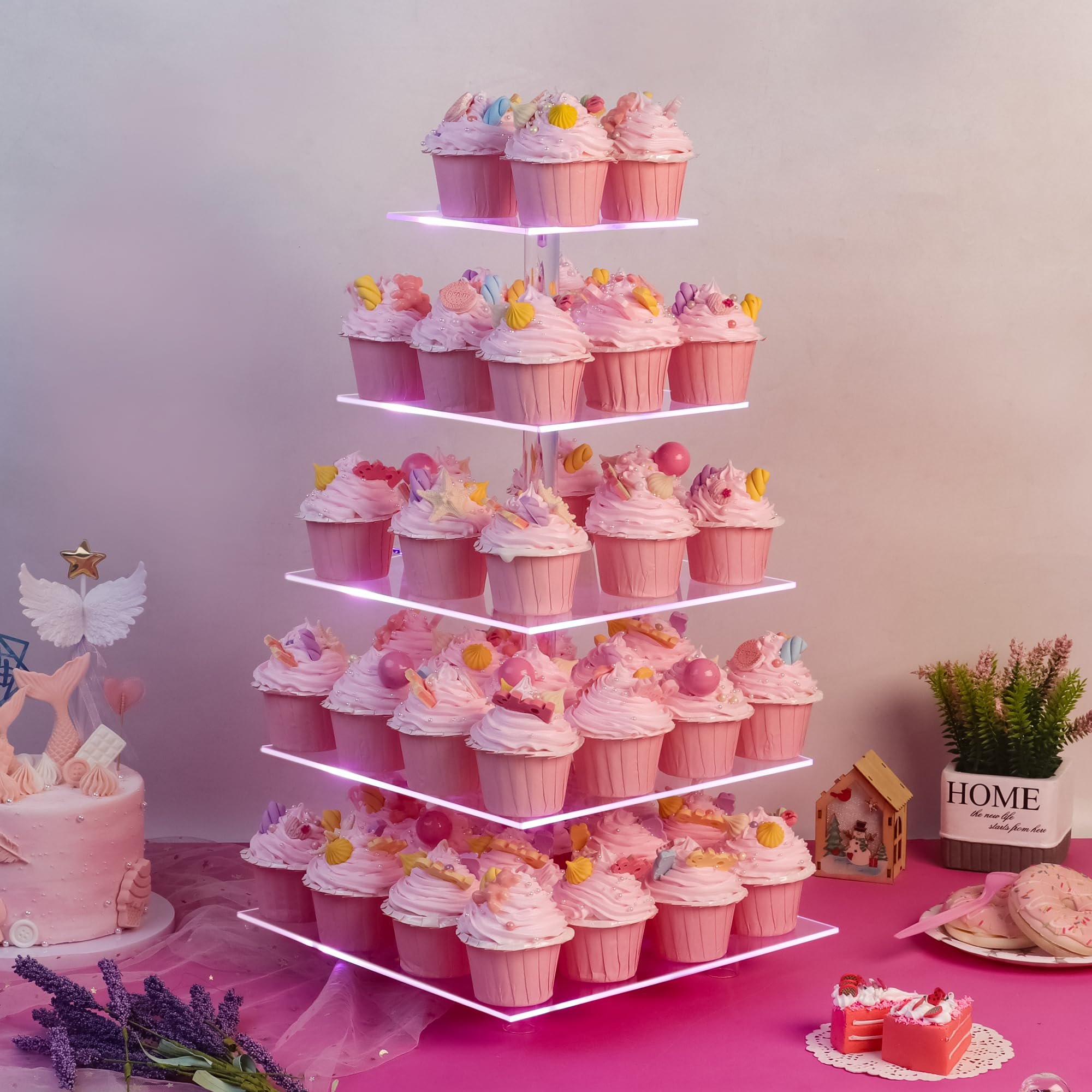 Factory wholesale 5 Tier Cupcake Tower Stand with Rechargeable light Led Dessert Pastry Tray Display Stand for Wedding Party