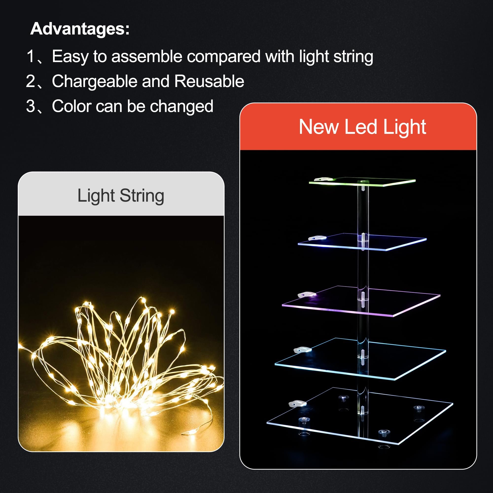 Factory wholesale 5 Tier Cupcake Tower Stand with Rechargeable light Led Dessert Pastry Tray Display Stand for Wedding Party