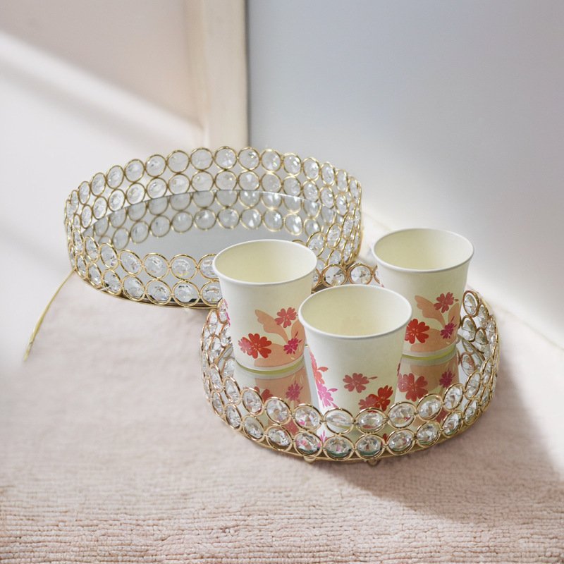 Crystal Cake Stand Tableware Hotel Restaurant Tray Decoration Mirror Oval Food Storage Tray