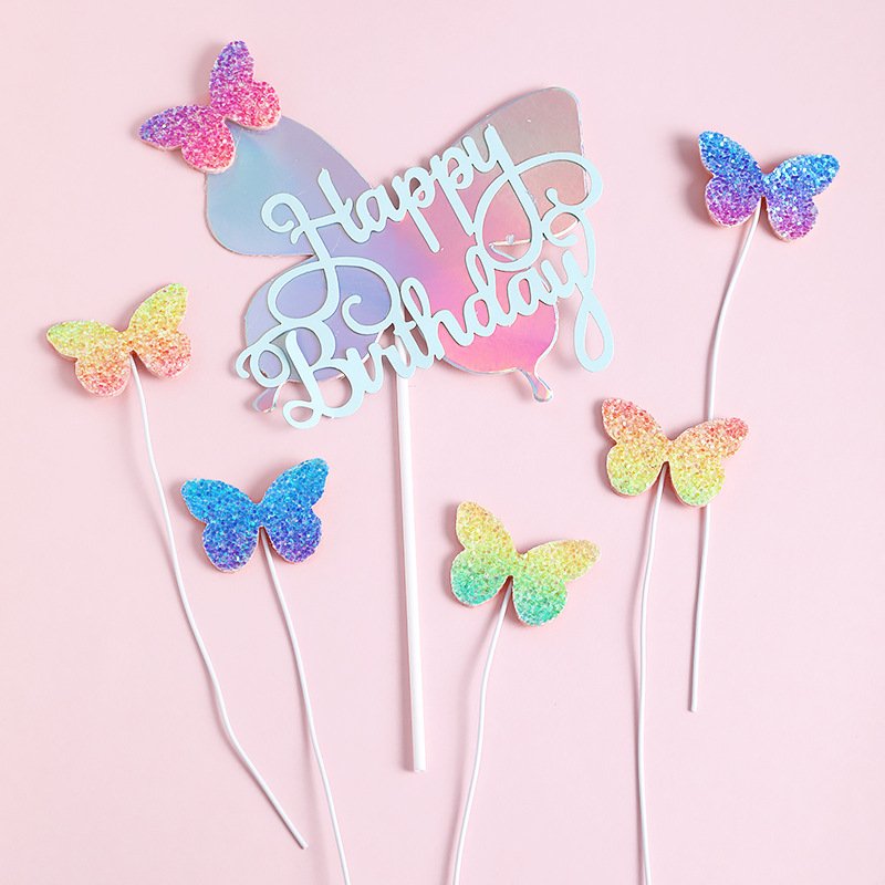 Babyshower rainbow color DIY butterflies for cake birthday party children favors gradient butterflies decor cake accessories