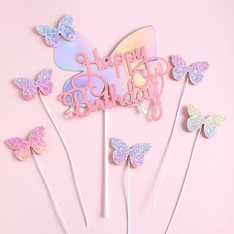 Babyshower rainbow color DIY butterflies for cake birthday party children favors gradient butterflies decor cake accessories