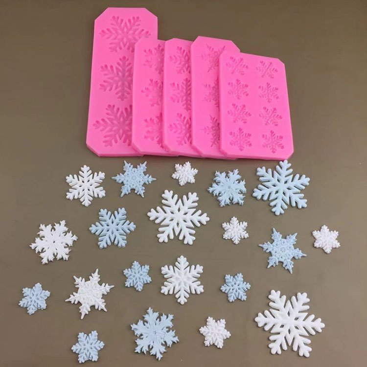 YS 5 Kinds Christmas Snowflake Shape Silicone Cake Mold Fondant Sugar Cookies Decoration Tools New Year Winter Baking Mould Tool
