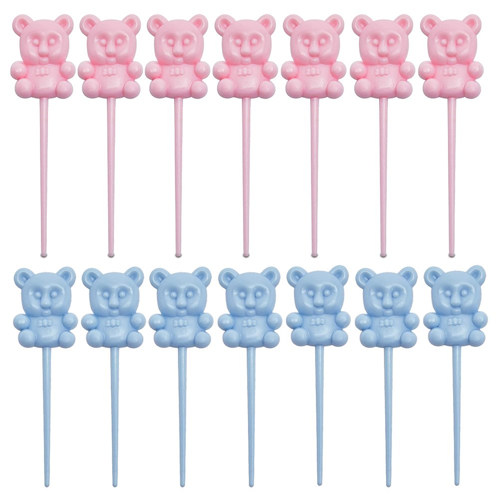 Wholesale Plastic Blue Pink Teddy Bear Cupcake Toppers Kid Birthday Party Cake Baby Shower Decorations Supplies Tools