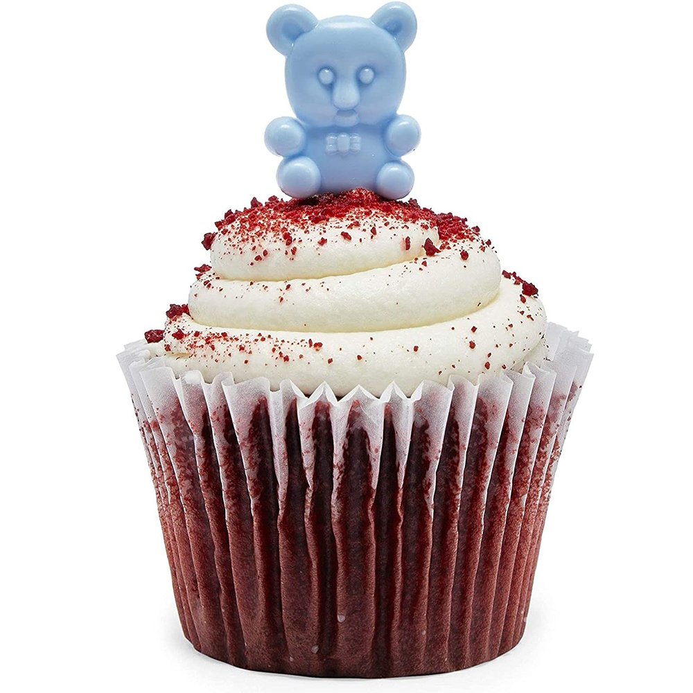 Wholesale Plastic Blue Pink Teddy Bear Cupcake Toppers Kid Birthday Party Cake Baby Shower Decorations Supplies Tools